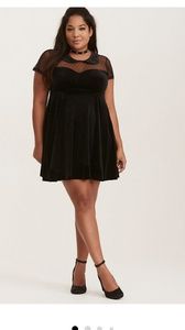 Retro Chic Black Velvet & Mesh Skater Dress